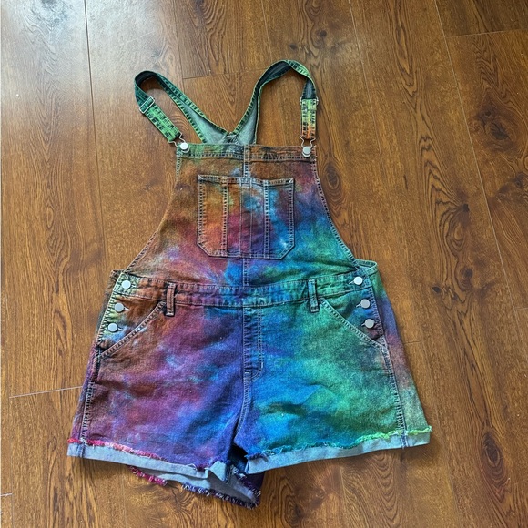 Colorful Tie-Dye Denim Overalls - Picture 1 of 4